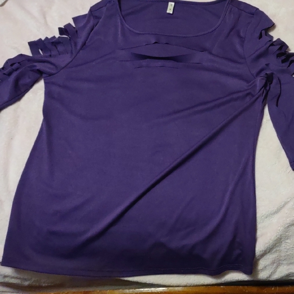 Rosegal Purple CUTOUT Long Sleeve Blouse